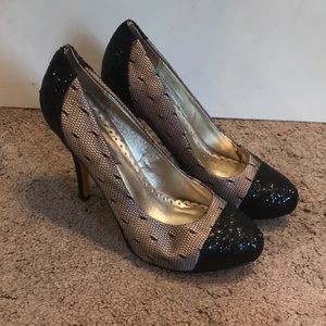 Lulu Townsend sequin sparkly part heels black